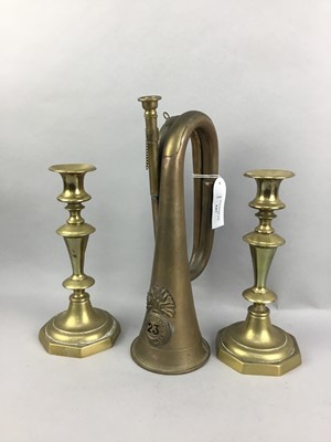 Lot 547 - A ROYAL WELSH FUSILIERS BRASS BUGLE AND OTHER BRASSWARE