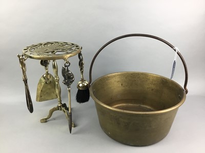 Lot 551 - A VICTORIAN BRASS PRESERVE PAN AND OTHER BRASSWARE