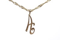 Lot 285 - NINE CARAT GOLD CHAIN with initial 'A' pendant,...