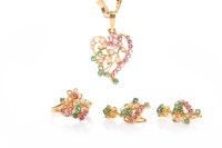 Lot 323 - HIGH CARAT GOLD EMERALD, RUBY AND PEARL...