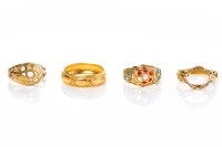 Lot 325 - FOUR HIGH CARAT GOLD RINGS three with missing...