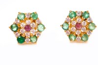 Lot 372 - PAIR OF EMERALD, RUBY AND DIAMOND EARRINGS...