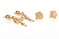 Lot 377 - PAIR OF HIGH CARAT GOLD DROP EARRINGS along...