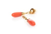 Lot 380 - PAIR OF CORAL DROP EARRINGS each formed by an...