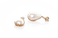 Lot 381 - PAIR OF IMPRESSIVE PEARL AND DIAMOND DROP...