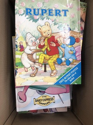 Lot 571 - A LOT OF RUPERT THE BEAR ANNUALS ALONG WITH A POSTER AND PLATE