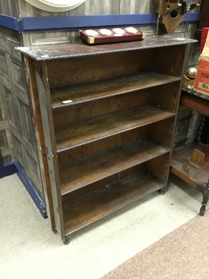 Lot 418A - AN OAK OCCASIONAL TABLE AND AN OAK OPEN BOOKCASE