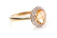 Lot 398 - EIGHTEEN CARAT GOLD TOPAZ AND DIAMOND CLUSTER...