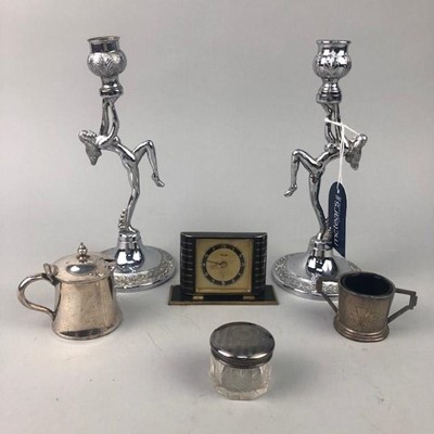 Lot 61 - A PAIR OF ART DECO CHROME PLATED FIGURAL CANDLESTICKS AND OTHER ITEMS