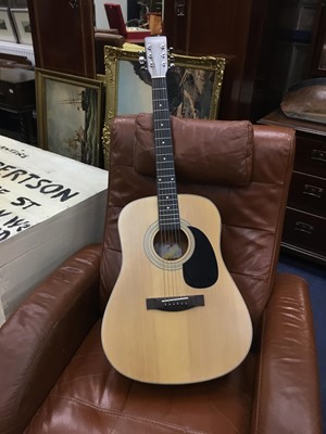 Lot 128 - A STAINED WOOD ACOUSTIC GUITAR