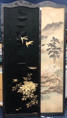 Lot 129 - A LATE 19TH CENTURY CHINESE FOUR PANEL FOLDING SCREEN