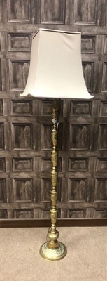 Lot 710A - A BRASS STANDARD LAMP WITH CREAM SHADE