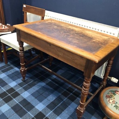 Lot 50 - A 19TH CENTURY MAHOGANY WRITING TABLE ALONG WITH A SINGLE CHAIR