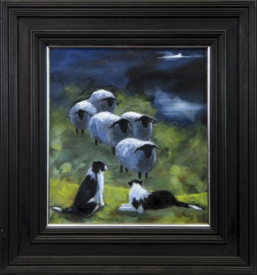 Lot 733 - MOONLIGHT GUARDIANS, AN OIL BY ROWENA LAING