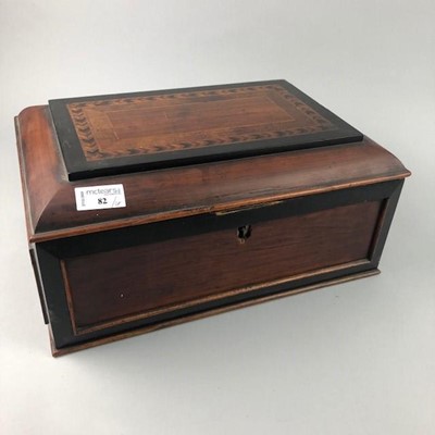 Lot 82 - A VICTORIAN INLAID WOOD JEWELLERY CASKET AND OTHER ITEMS