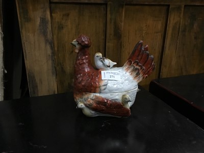 Lot 271 - A 19TH CENTURY CERAMIC HEN EGG BASKET