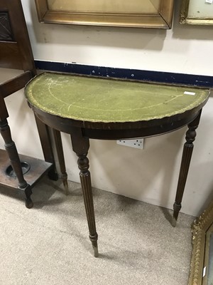 Lot 281 - A MAHOGANY DEMI LUNE TABLE AND A REPRODUCTION DEMI LUNE TABLE AND MATCHING MIRROR