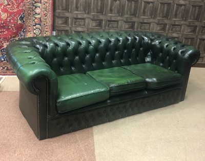 Lot 720A - A GREEN LEATHER THREE SEAT SETTEE