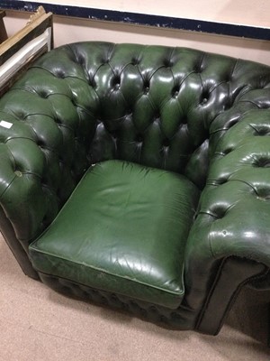 Lot 278 - A GREEN LEATHER BUTTON BACK ARMCHAIR