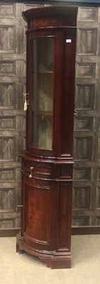 Lot 280 - A REPRODUCTION MAHOGANY TWO STAGE CORNER CUPBOARD