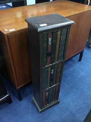 Lot 287 - A MAHOGANY RECORD CABINET AND A VINTAGE CASSETTE RACK WITH HINGED DOOR