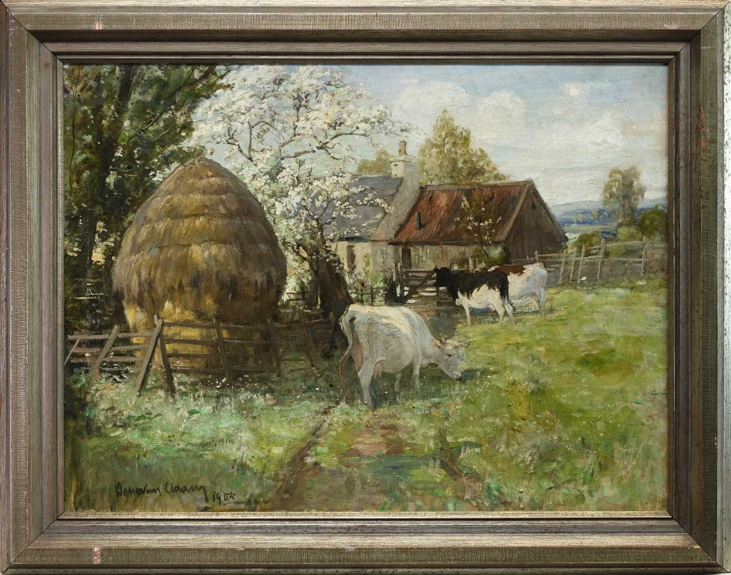 Lot 96 - SCOTTISH FARM, AN OIL BY JOSEPH DENOVAN ADAM