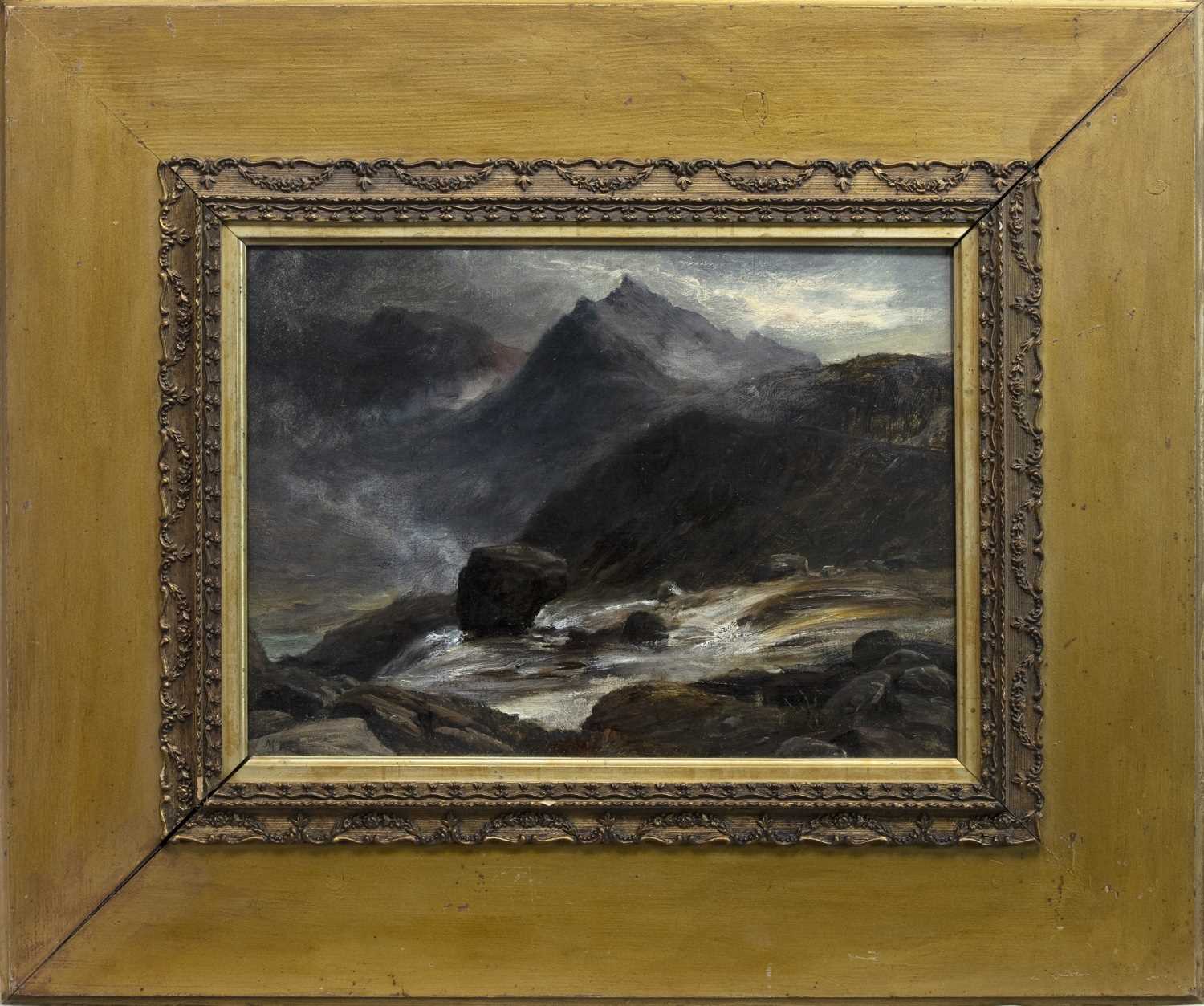 Lot 38 - HIGHLAND RIVER, AN OIL BY JOHN MCWHIRTER