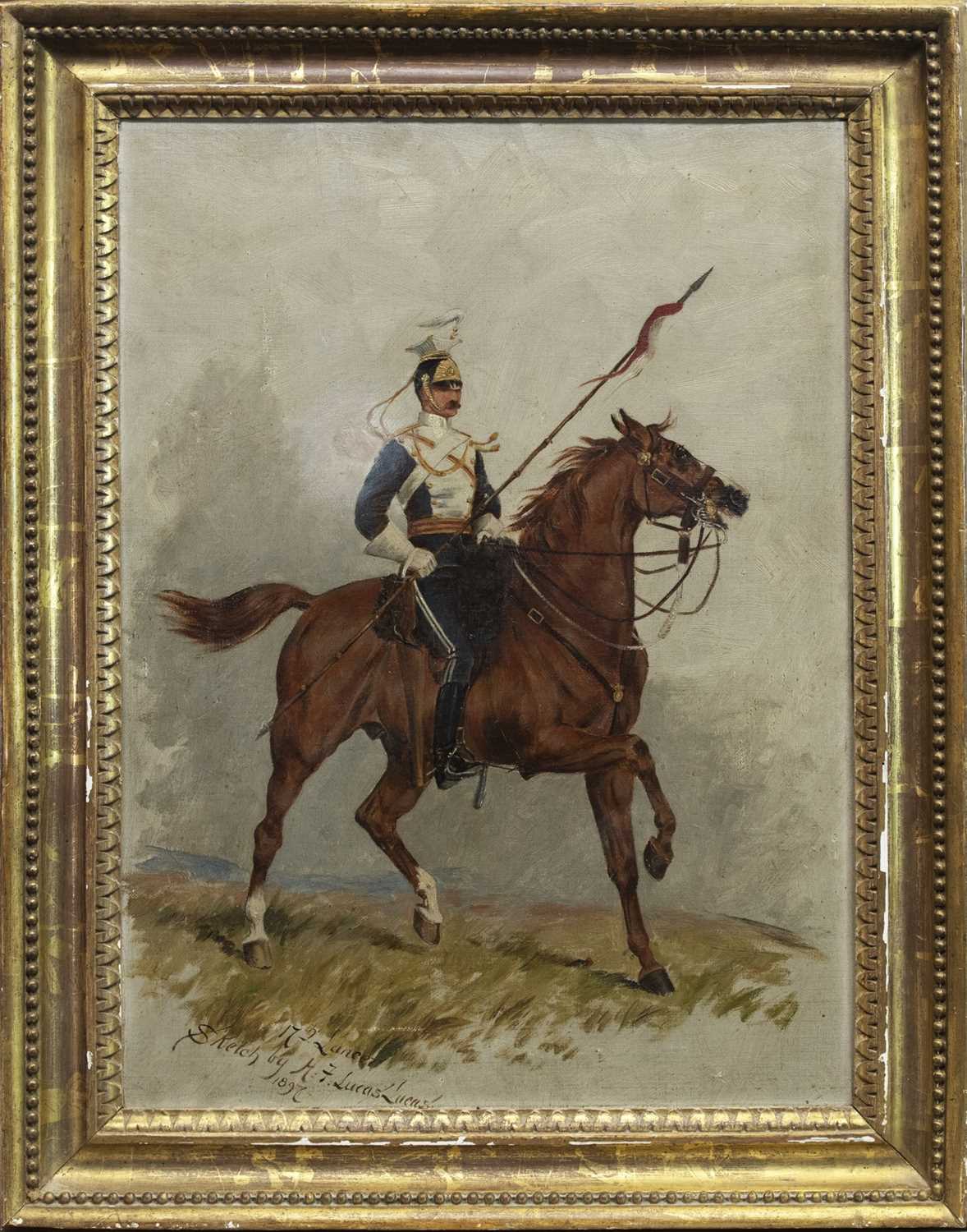 Lot 26 - SKETCH OF A TROOPER 17TH LANCERS, AN OIL BY HENRY FREDERICK LUCAS LUCAS