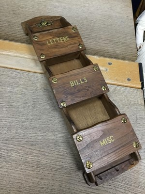 Lot 182 - A LETTER RACK, SMALL BOXES AND WINE CRATE