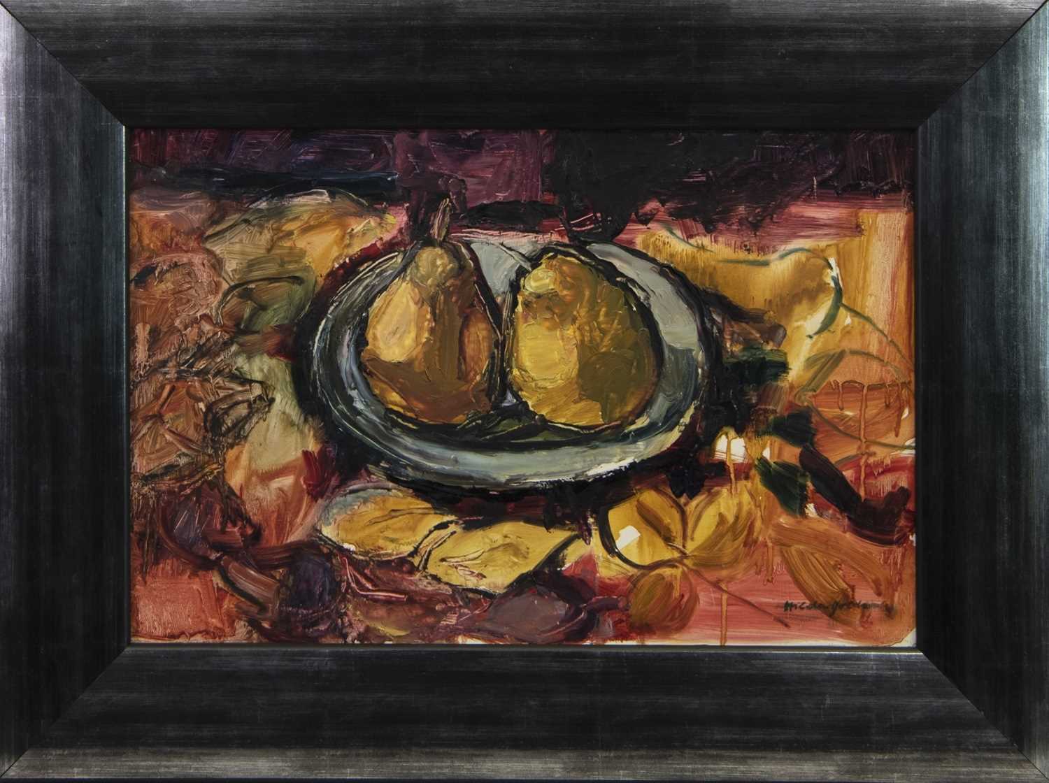 Lot 174 - STILL LIFE WITH PEARS, AN OIL BY HILDA GOLDWAG