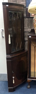 Lot 327 - A PAIR OF TWO REPRODUCTION MAHOGANY CORNER CUPBOARDS