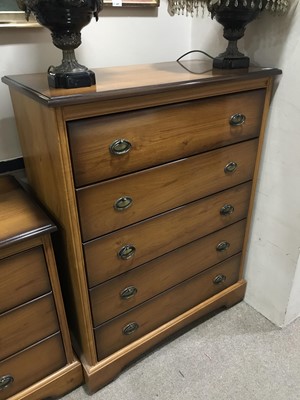 Lot 335 - A MODERN CHERRYWOOD CHEST OF DRAWERS AND TWO BEDSIDE CHESTS