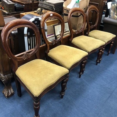 Lot 149 - A SET OF FOUR VICTORIAN BALLOON BACK ARMCHAIRS