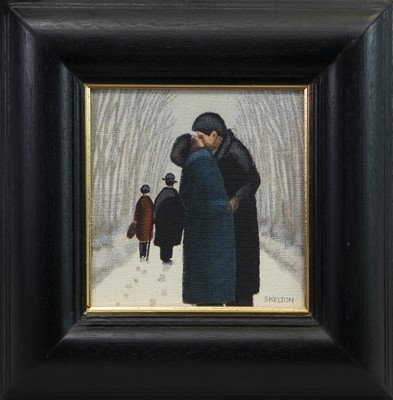 Lot 857 - ROMANCE IN THE SNOW, AN OIL BY SAM SKELTON