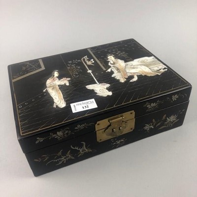 Lot 132 - A CHINESE LACQUERED AND INLAID CASKET