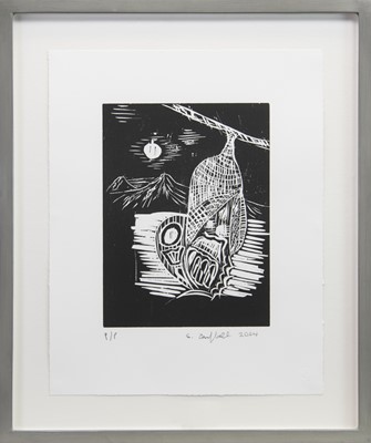 Lot 819 - BEING BORN, A WOODBLOCK PRINT BY STEVEN CAMPBELL