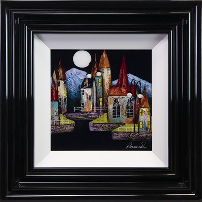 Lot 853 - NIGHT IN TOWN, AN ACRYLIC AND RESIN BY ROZANNE BELL