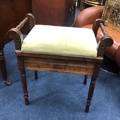 Lot 384 - A 20TH CENTURY STAINED WOOD PIANO STOOL