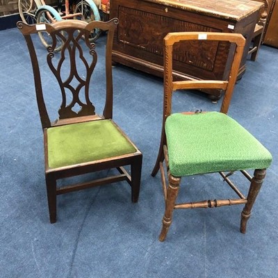 Lot 393 - A VICTORIAN PITCH PINE BEDROOM CHAIR AND ANOTHER