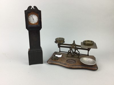 Lot 369 - A POCKET WATCH IN A MINIATURE 'GRANDFATHER CLOCK' CASE AND OTHER OBJECTS