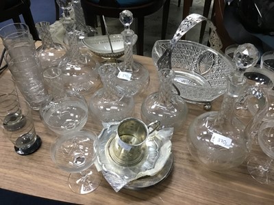 Lot 370 - AN EARLY 20TH CENTURY CRYSTAL AND SILVER PLATED BASKET AND OTHER ITEMS