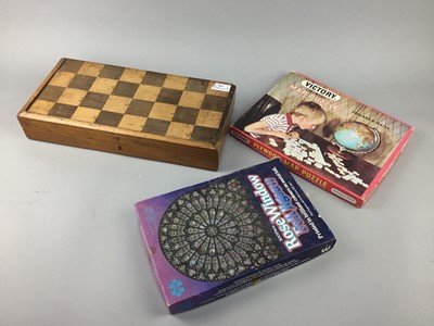 Lot 135 - A VICTORIAN GAMES BOARD AND OTHERS