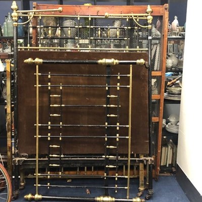 Lot 222 - A VICTORIAN BRASS AND IRON HALF TESTER. BEDSTEAD