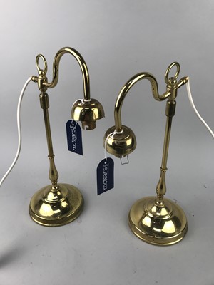 Lot 233 - A PAIR OF BRASS TABLE LAMPS AND BATHROOM SCALES