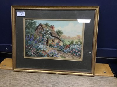 Lot 311 - THATCHED COTTAGE IN SPRING, A WATERCOLOUR BY HALFORD ROSS