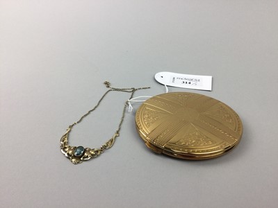 Lot 314 - A BLUE GEM SET NECKLET AND A COMPACT