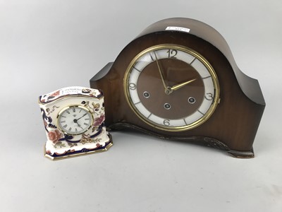 Lot 413 - A 20TH CENTURY MAHOGANY CASED MANTEL CLOCK AND A MASON'S CLOCK