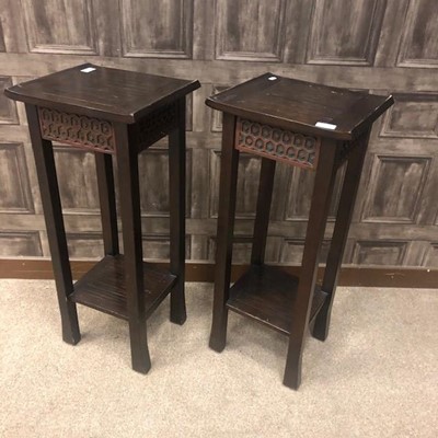 Lot 443 - A PAIR OF CHINESE STYLE HARDWOOD PLANT STANDS