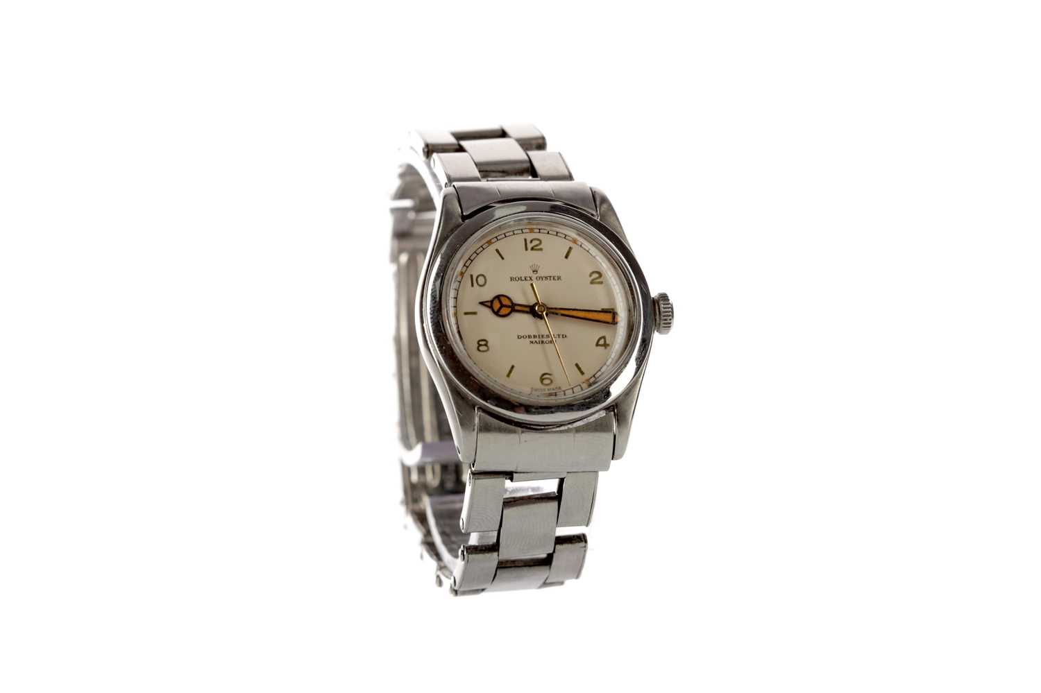 Lot 710 - A ROLEX OYSTER STAINLESS STEEL MANUAL WIND WRIST WATCH