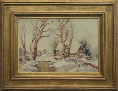 Lot 9 - SNOW SCENE IN KENT, A WATERCOLOUR BY JOHN WILSON